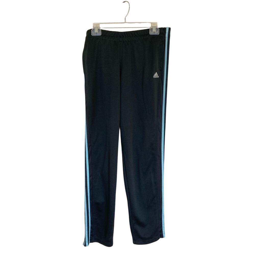 Adidas Womens Black Track Sweatpants Blue Side Stripes Size XL Athletic